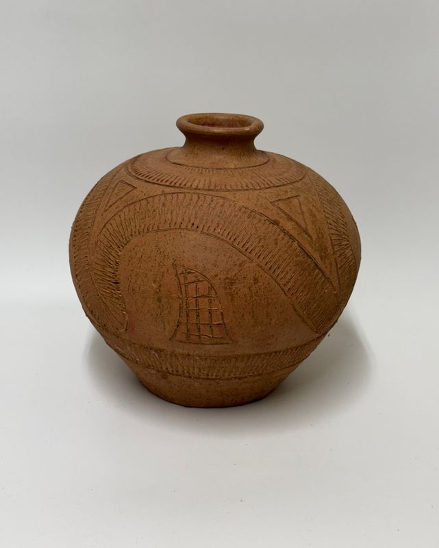 Oversized Terra Cotta Vase with Incised Pattern