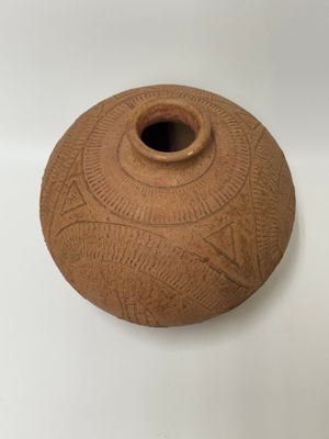 Oversized Terra Cotta Vase with Incised Pattern