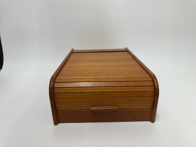 Teak Roll-Top Desk Organizers, pair