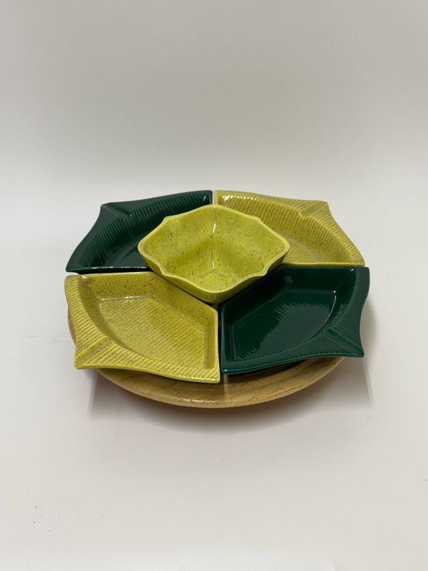 Mid Century Ceramic Chip &amp; Dip Set, 6pc