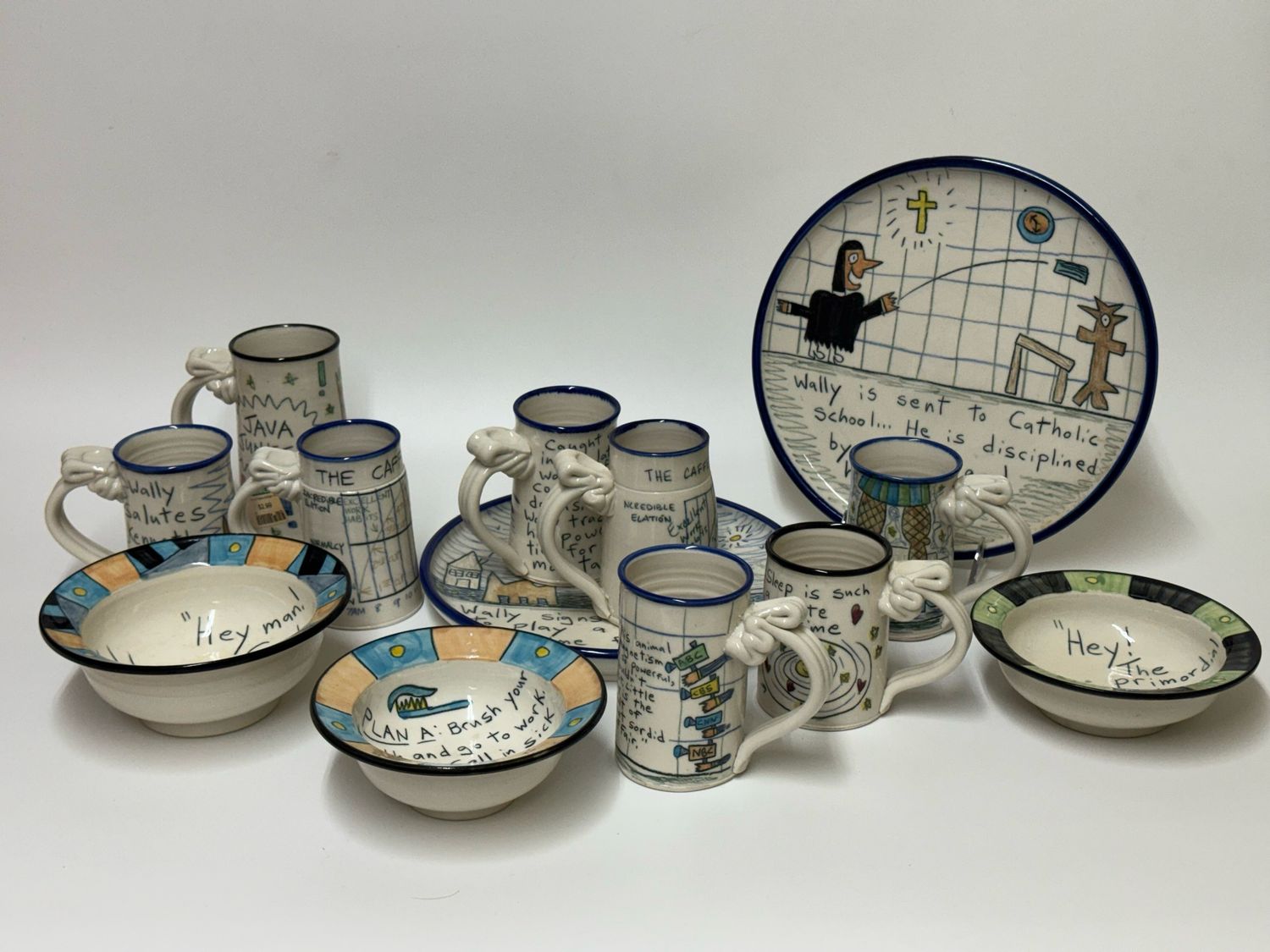 Tom Edwards 'Wallyware' Art Pottery, set of 13