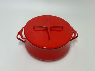 Dansk Enameled Pots in Red, pair
