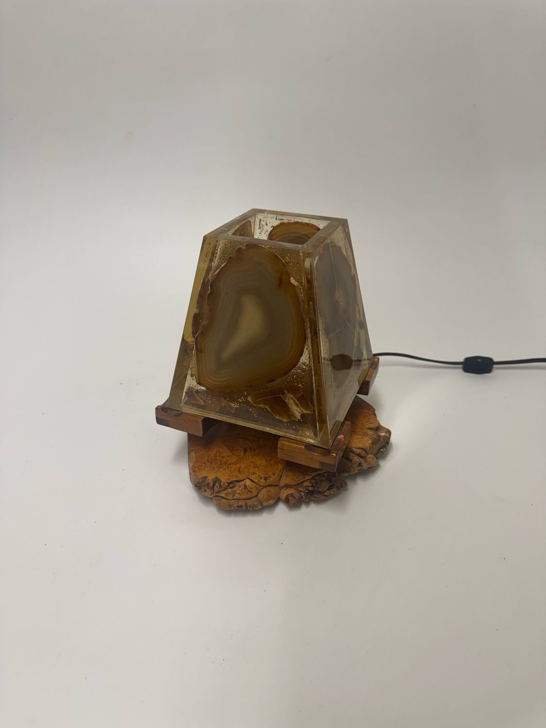 Agate and Burlwood Vintage Table Lamp