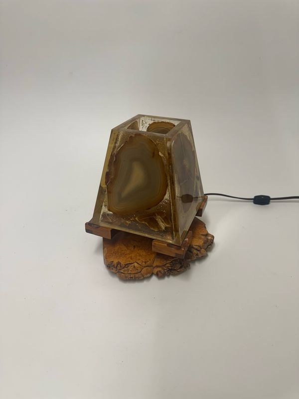 Agate and Burlwood Vintage Table Lamp