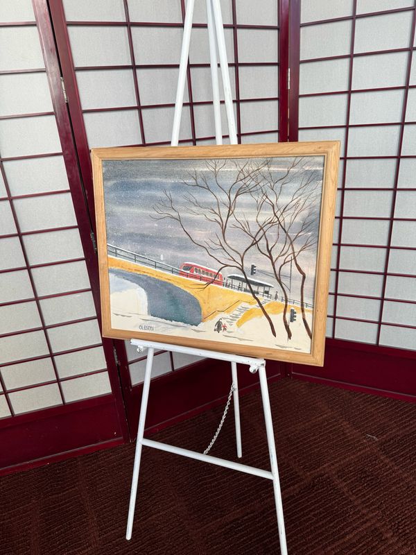 Robert Oleson Snowy Cityscape with Train on Canvas