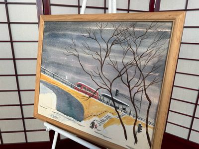 Robert Oleson Snowy Cityscape with Train on Canvas