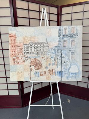 Robert Oleson Pointillist Berlin Cityscape on Canvas