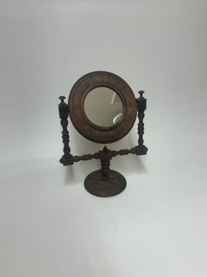 Primitive Carved Folk Art Swivel Mirror