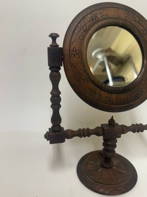 Primitive Carved Folk Art Swivel Mirror