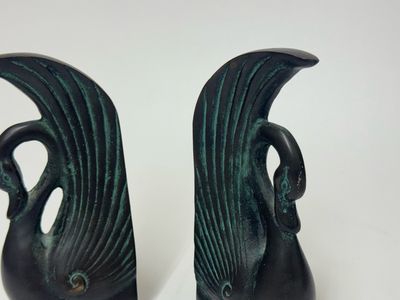 Bronze Swan Bookends, Pair