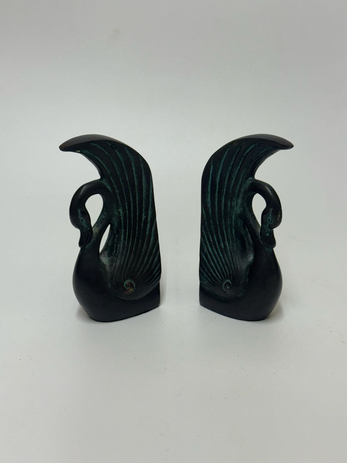 Bronze Swan Bookends, Pair