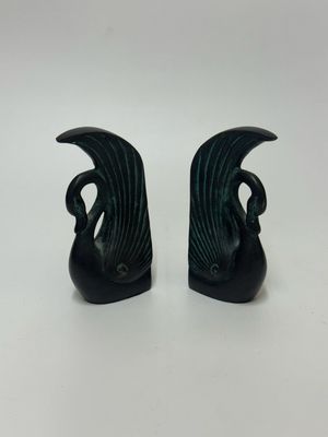 Bronze Swan Bookends, Pair