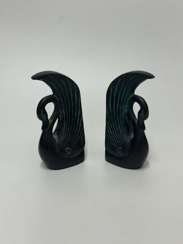 Bronze Swan Bookends, Pair