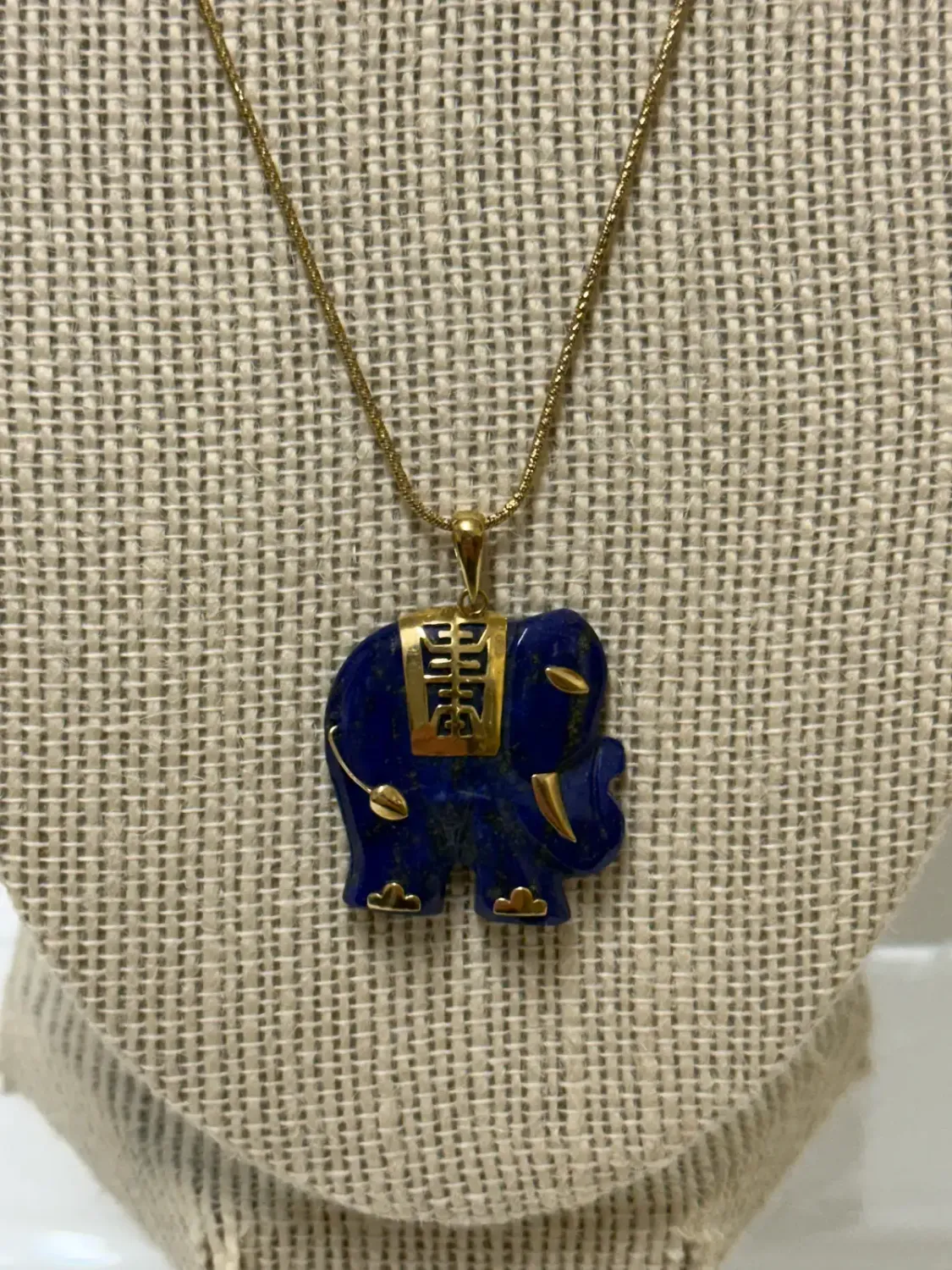 14K Lapis Lazuli Elephant Pendant Necklace