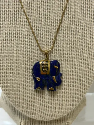 14K Lapis Lazuli Elephant Pendant Necklace