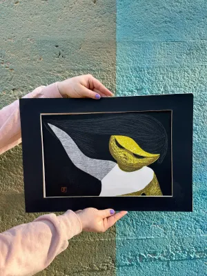 Mid Century Kaoru Kawano Woodblock Print "Gentle Breeze"
