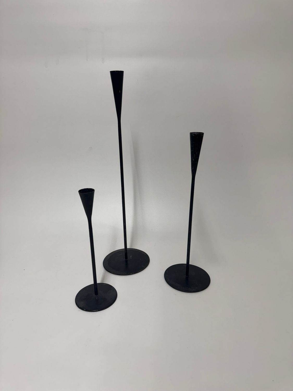 Norwegian Mid Century Iron Candlesticks, trio