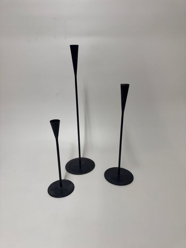 Norwegian Mid Century Iron Candlesticks, trio
