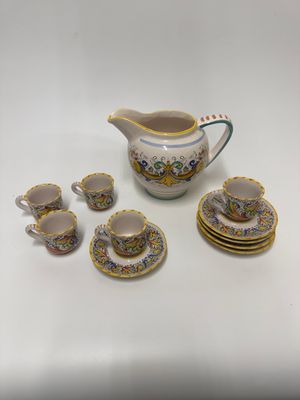 Deruda Italian Pottery Pitcher + Demitasse Set