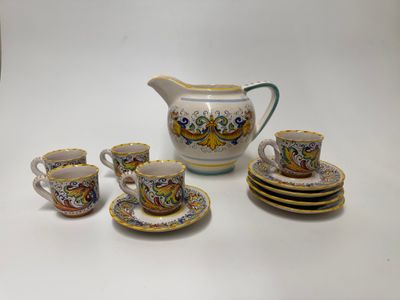 Deruda Italian Pottery Pitcher + Demitasse Set