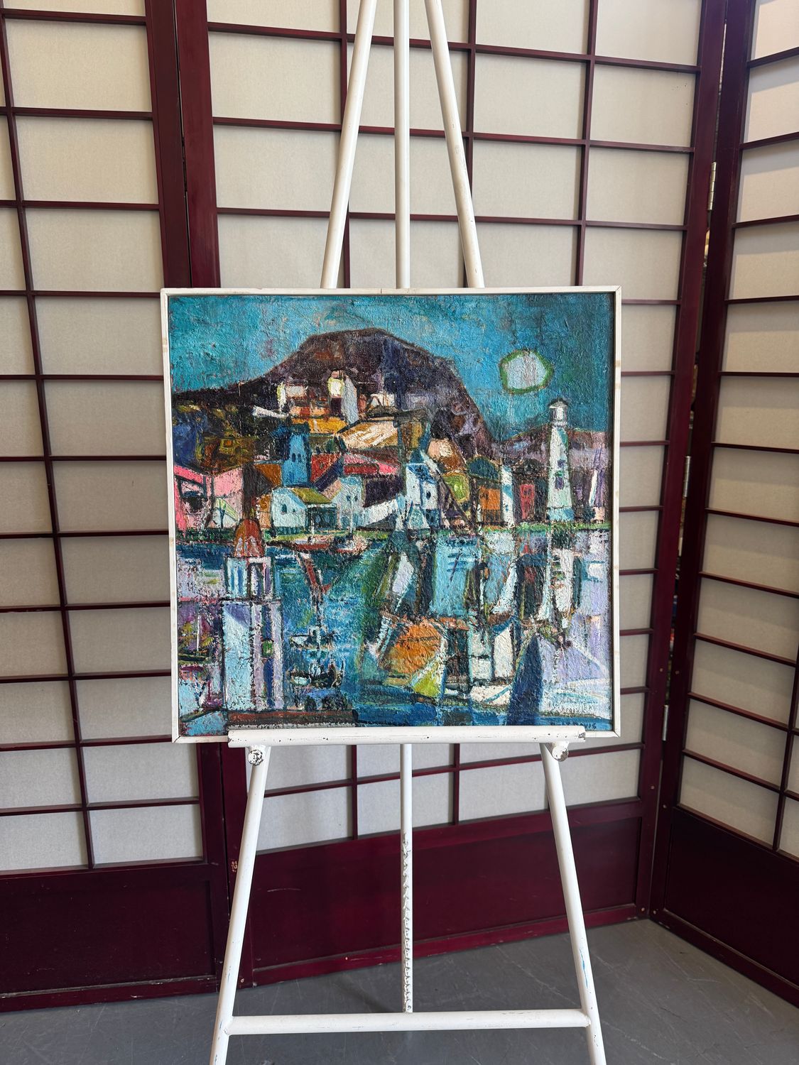 Robert L. Davis Original Dockside Painting on Board
