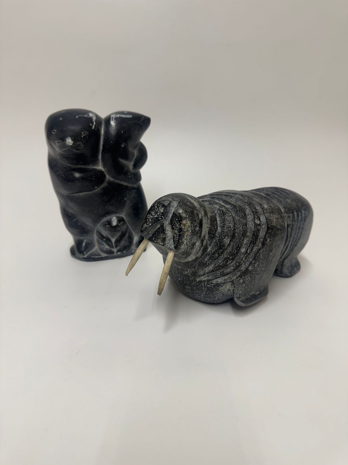 Inuit Style Soapstone Carved Animals, Duo