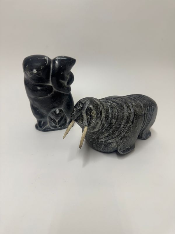 Inuit Style Soapstone Carved Animals, Duo