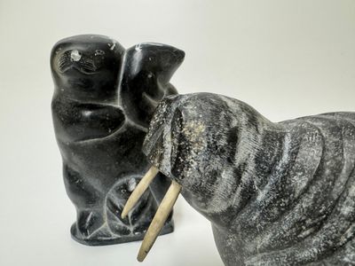 Inuit Style Soapstone Carved Animals, pair