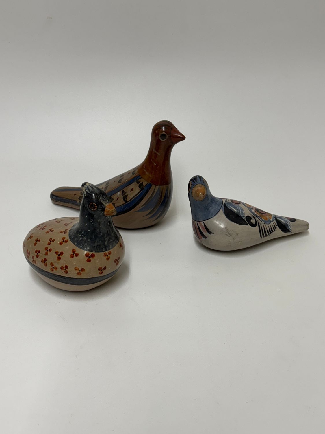 Tonala Pottery Mexican Bird Figures, Trio