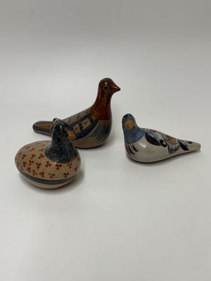 Tonala Pottery Mexican Bird Figures, Trio