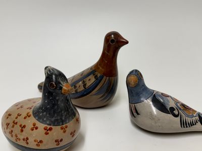 Tonala Pottery Mexican Bird Figures, Trio