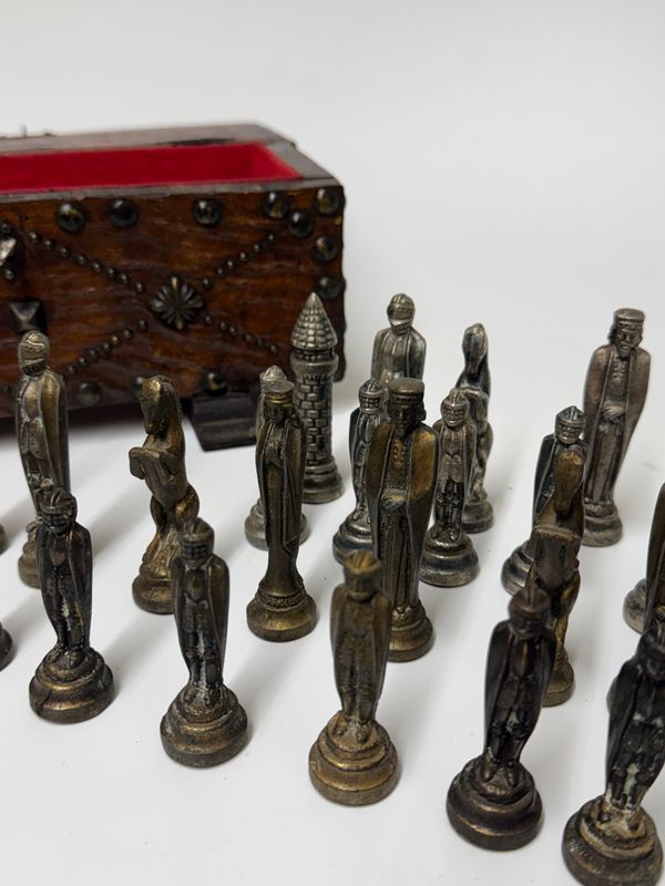 Chess Set in Vintage Metals w/ Rustic Box