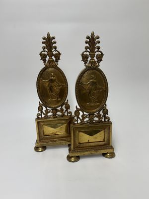 Antique Neoclassical Fireplace Andirons in Solid Brass