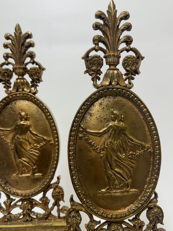 Antique Neoclassical Fireplace Andirons in Solid Brass