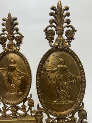 Antique Neoclassical Fireplace Andirons in Solid Brass