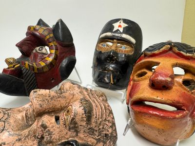 Folk Art Wooden Masks, set of 4