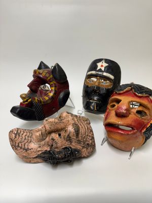 Folk Art Wooden Masks, set of 4