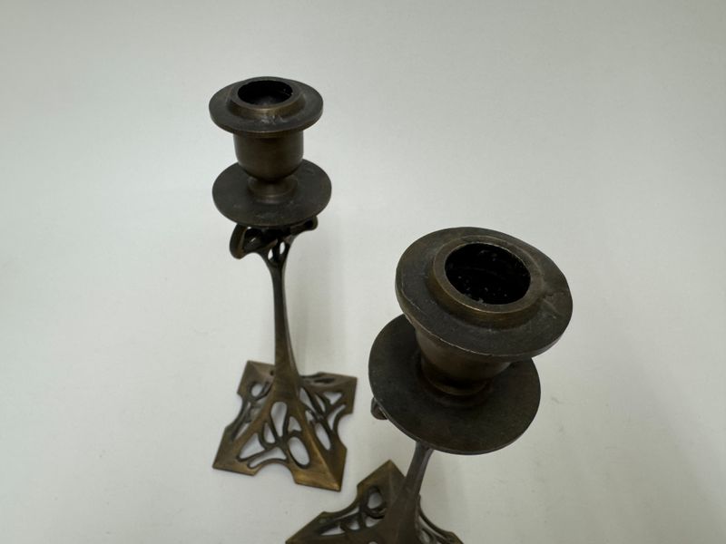 Art Nouveau Metal Candlesticks, pair