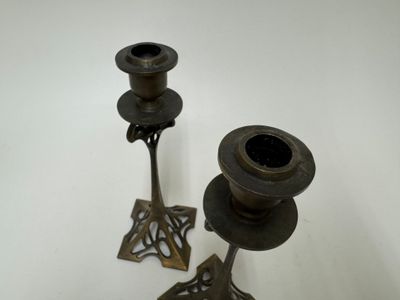 Art Nouveau Metal Candlesticks, pair