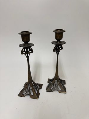 Art Nouveau Metal Candlesticks, pair
