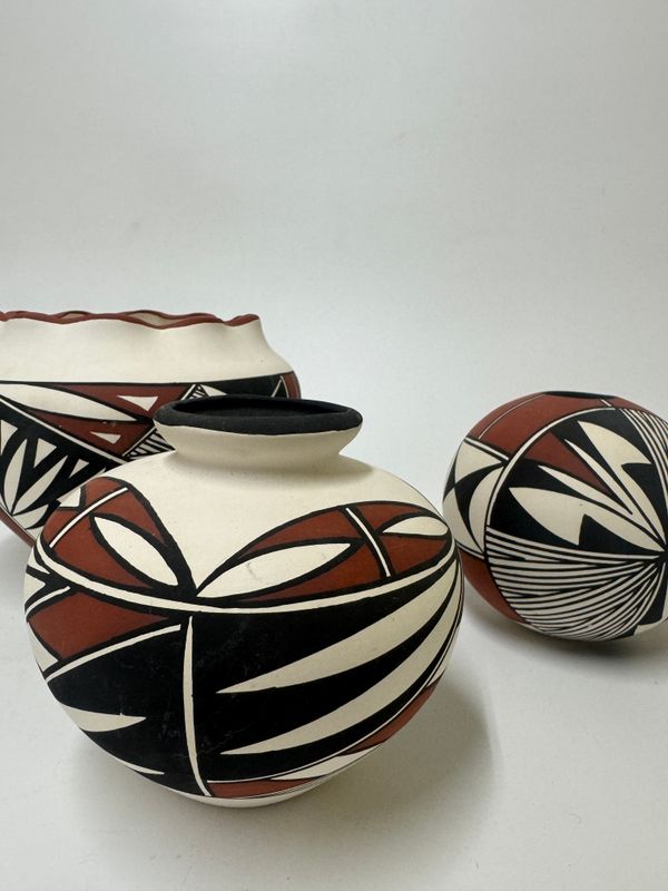Acoma Pottery Ceramic Vessels, set of 3
