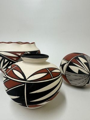 Acoma Pottery Ceramic Vessels, set of 3