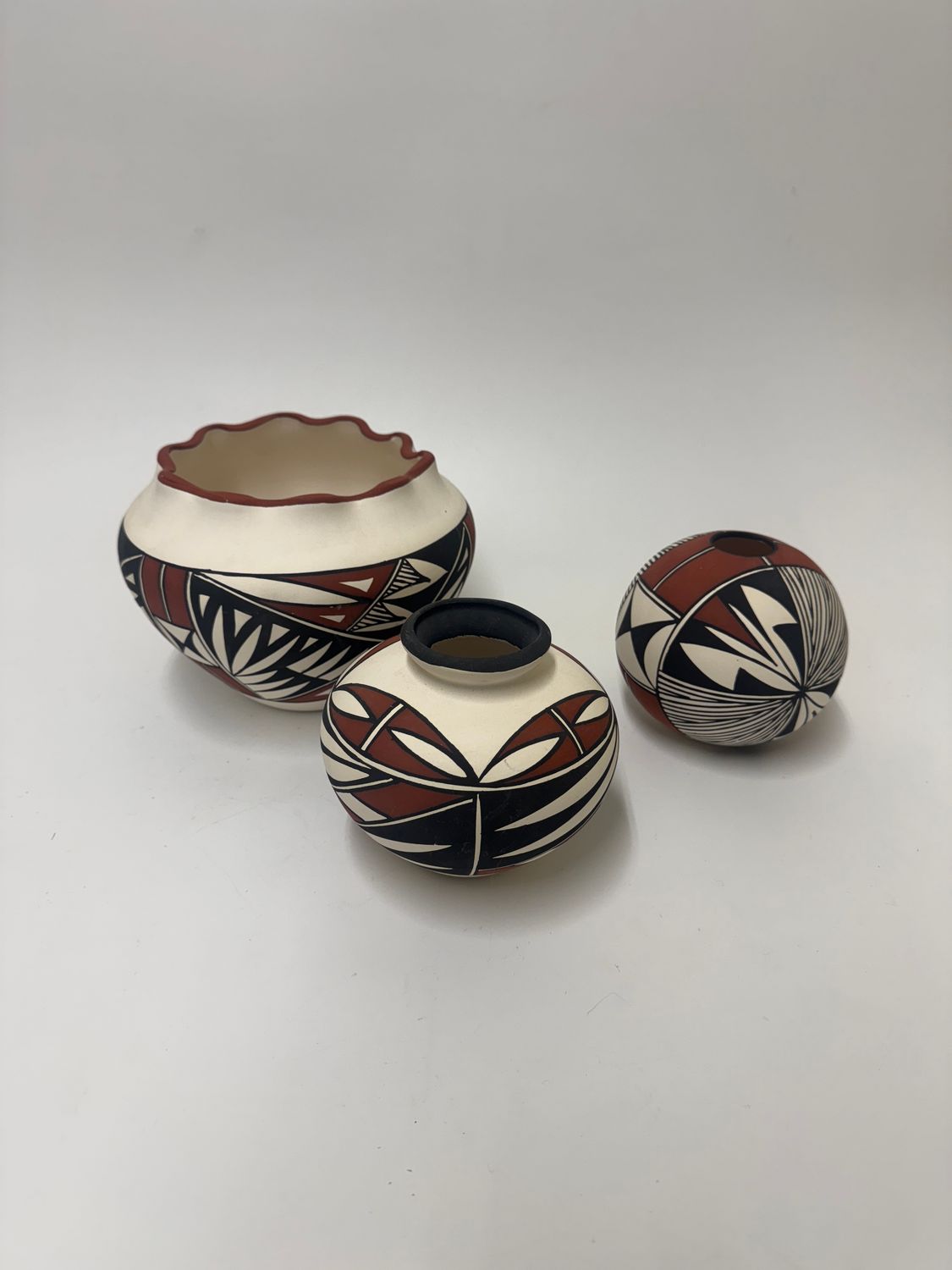 Acoma Pottery Ceramic Vessels, set of 3