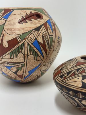 Southwestern Painted Swirlware Pottery, pair