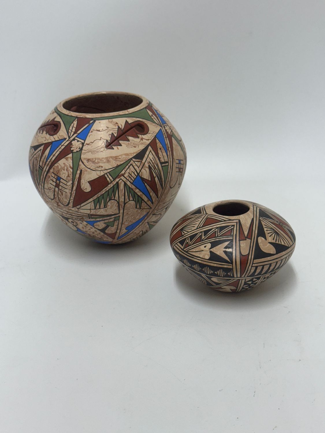 Southwestern Painted Swirlware Pottery, pair