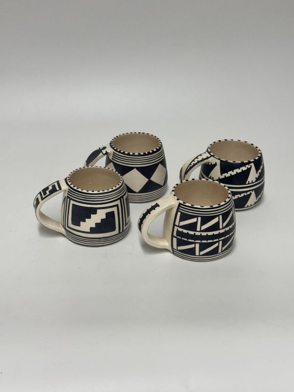 Southwestern Pottery Mugs by JW, set of 4