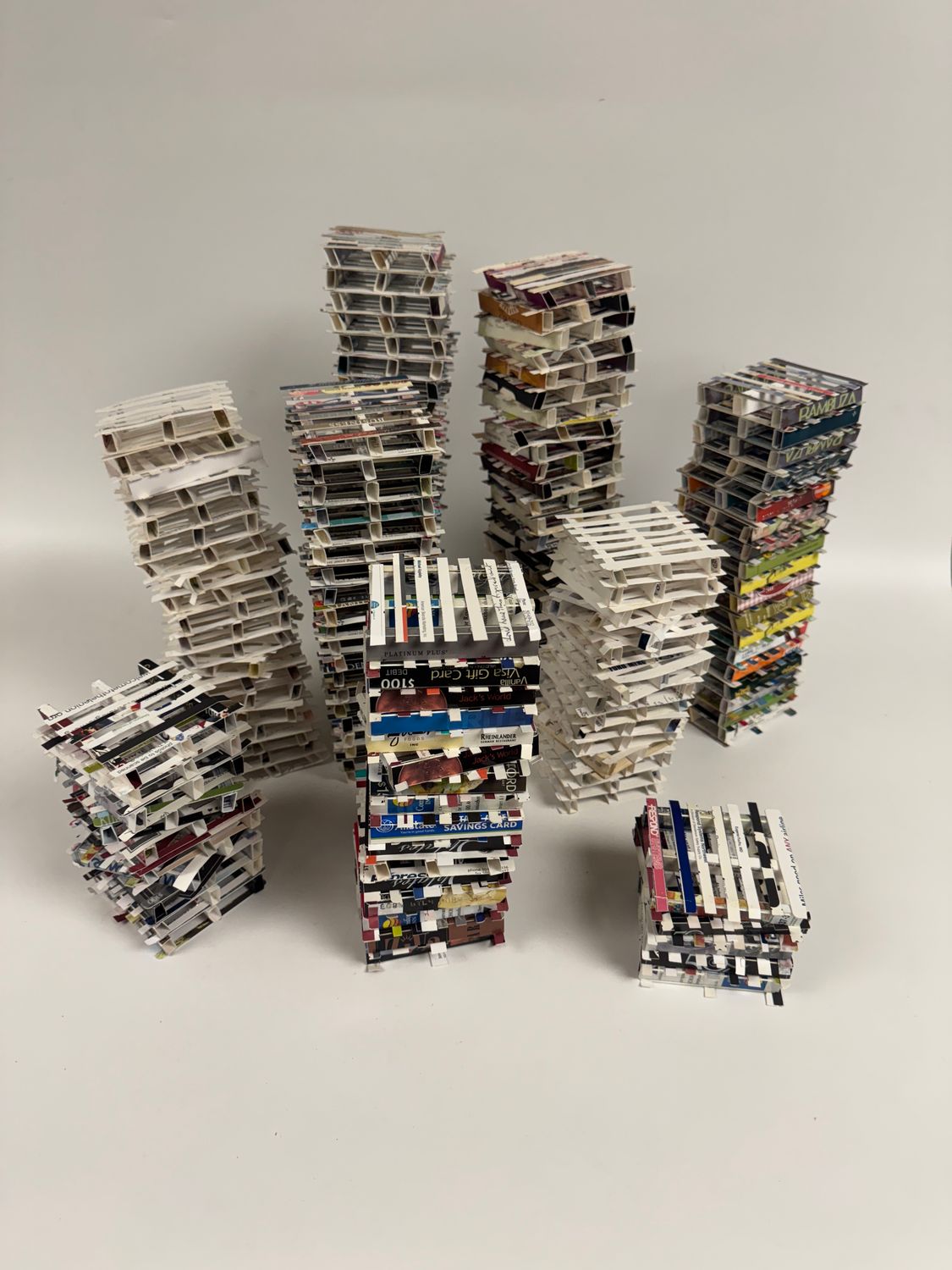 Sean Healy Upcycled Material Tower Sculptures, set of 9