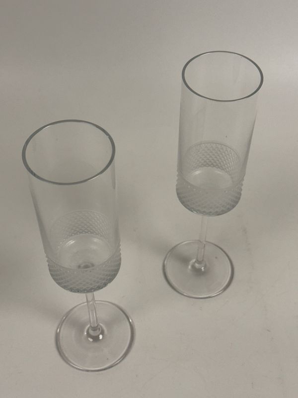 Tiffany &amp; Co 'Diamond' Crystal Champagne Flutes, Pair