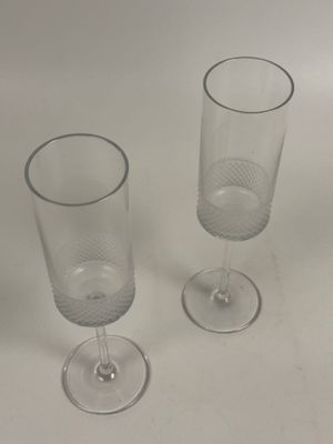 Tiffany & Co 'Diamond' Crystal Champagne Flutes, Pair