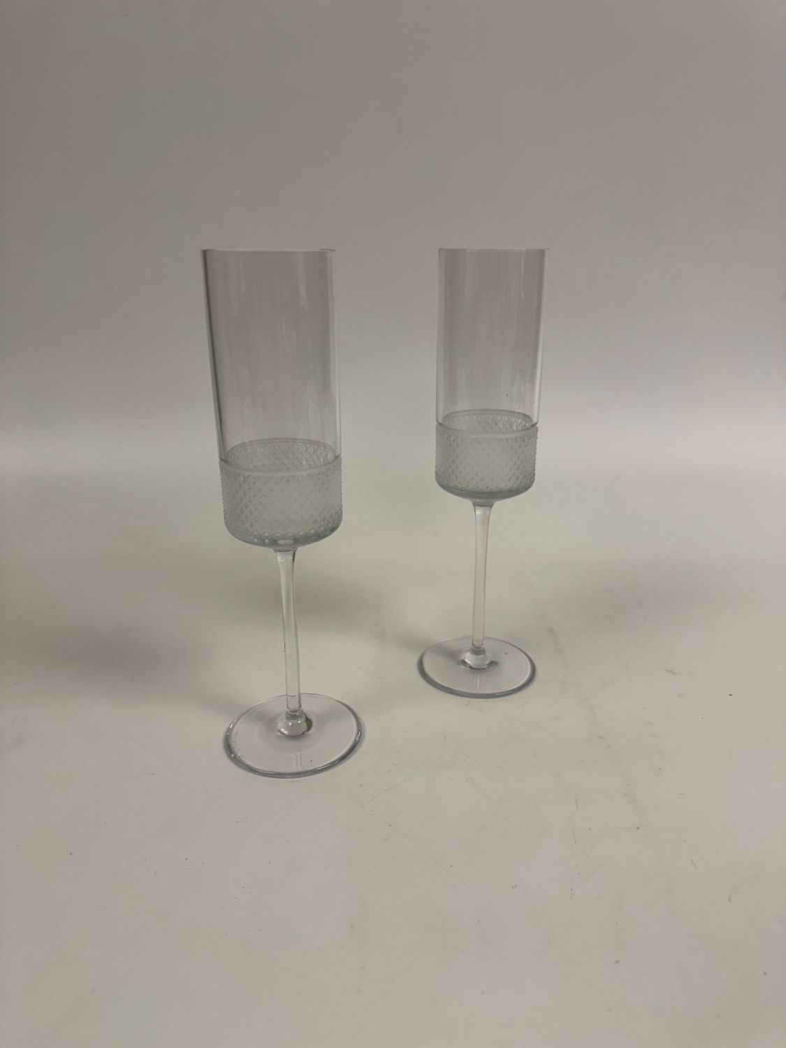 Tiffany &amp; Co 'Diamond' Crystal Champagne Flutes, Pair